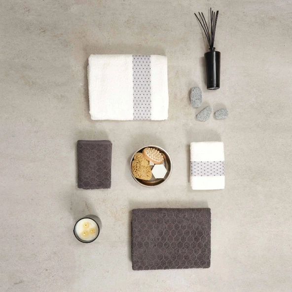 Karaca Home Lossi %100 Pamuk Banyo/Bas Havlusu Hamam Seti Offwhite Gri  ürün görseli 1