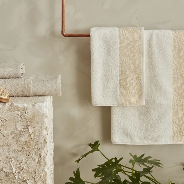 Karaca Home Edna 4 Parça Banyo/Baş Havlusu Hamam Seti Offwhite Bej ürün görseli 1
