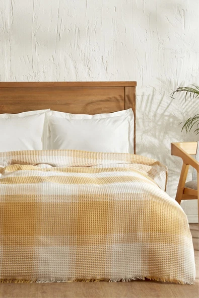 Flow Ekose Çift Kişilik Waffle Pike 200x230 cm Hardal ürün görseli 1