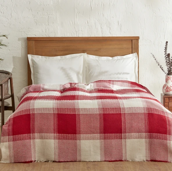 Karaca Home Flow Ekose Tek Kişilik Waffle Pike 160x230 cm Kırmızı ürün görseli 1