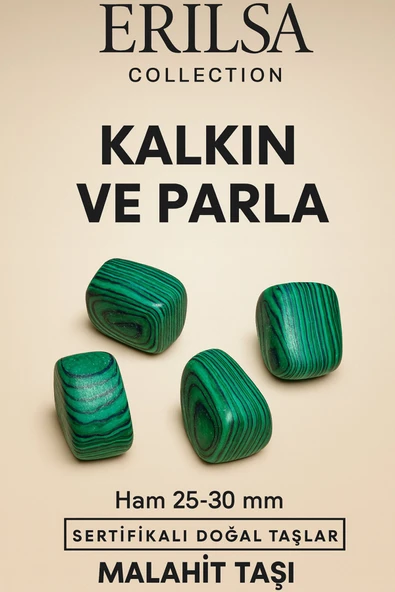Sertifikalı Doğal Malahit Taşı Kütle 25-30 mm – Gücün ve Bereketin Taşı ürün görseli 1