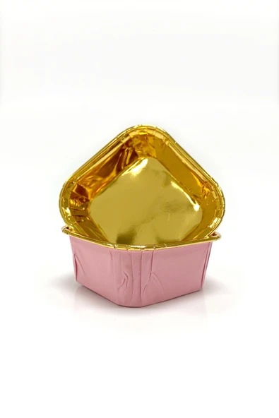 Muffin Kek Kapsül Kare Pembe-Altın 25 Adet ürün görseli 1