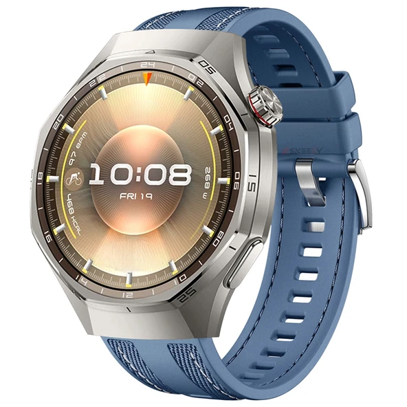 Sneezy Huawei Watch GT6 Pro 46mm ile Uyumlu Metal Tokalı Dikiş Detaylı Şık Dokuma Silikon Kordon  Mavi ürün görseli 1