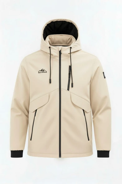 Erkek Çocuk Krem Outdoor Su İtici Kapüşonlu Kaban – Rüzgar Geçirmez, Hafif ve Dayanıklı ürün görseli 1