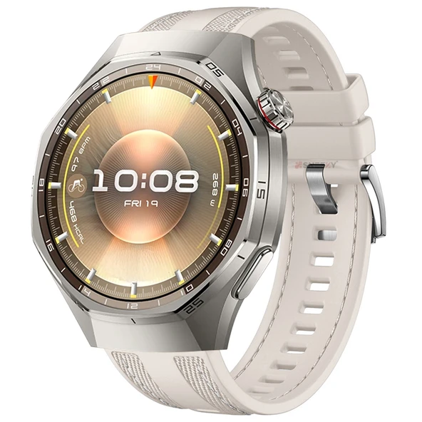 Sneezy Huawei Watch GT6 Pro 46mm ile Uyumlu Metal Tokalı Dikiş Detaylı Şık Dokuma Silikon Kordon  Starlight ürün görseli 1