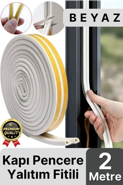 Güçlü Kendinden Yapışkanlı Kapı Pencere Soğuk Hava Geçirmez Yalıtım İzolasyon Beyaz Fitil 2 Metre ürün görseli 1