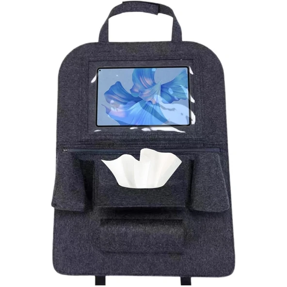 Glanz Araç Koltuk Arkası Organizer Koyu Gri Oto Tablet Telefon Tutucu Araba İçi Düzenleyici ürün görseli 1