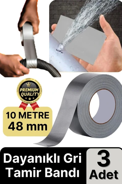 3 Adet Ekstra Güçlü Dayanıklı Su Geçirmez Sızdırmaz Yalıtım İzolasyon Gri Tamir Bandı 10 Mt 48 Mm ürün görseli 1