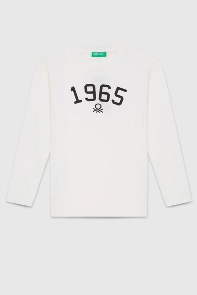 United Colors of Benetton Erkek Çocuk BNT-B23339 Uzun Kol Tshirt Ekru ürün görseli 1