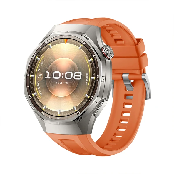 Huawei Watch GT6 Pro 46mm İle Tam Uyumlu Kordon Metal Tokalı Yumuşak Silikon Kordon Kayış  Turuncu ürün görseli 1