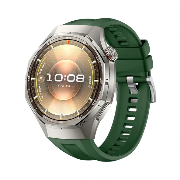 Huawei Watch GT6 Pro 46mm İle Tam Uyumlu Kordon Metal Tokalı Yumuşak Silikon Kordon Kayış  Haki ürün görseli 1