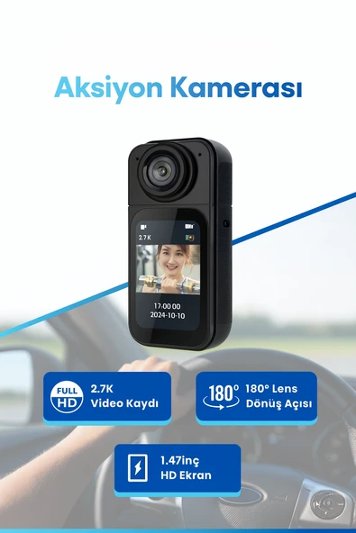 2.7K HD Aksiyon Kamerası  Yüksek Çözünürlüklü Spor ve Vlog Çekimleri ürün görseli 1