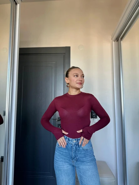 Kadın Body Bordo - Resim 3