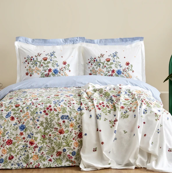 Karaca Home Sasha %100 Pamuk Çift Kişilik Nevresim Pike Takımı Multicolor ürün görseli 1