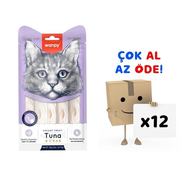 Wanpy Ton-Yengeç Krema Likit Kedi Ödülü 5x14gr 12'li Paket ürün görseli 1