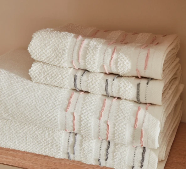 Karaca Home Dena Aile Banyo Seti Off White - Resim 8