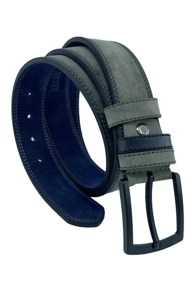 Haki Yeşil Süet Suni Deri Çift Dikişli Model 4 cm.lik Unisex Spor Kemer - XD-9010-10-ST ürün görseli 1