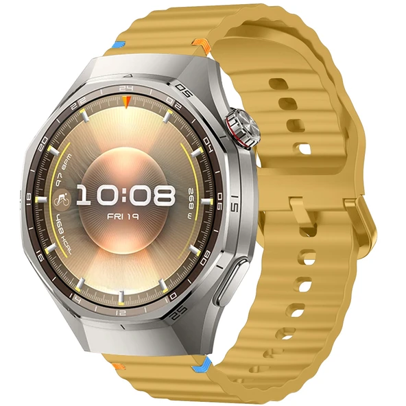 Huawei Watch GT6 Pro 46mm İle Uyumlu Dalga Desenli Tokalı Yumusaş Soft Silikon Kordon  Sarı ürün görseli 1