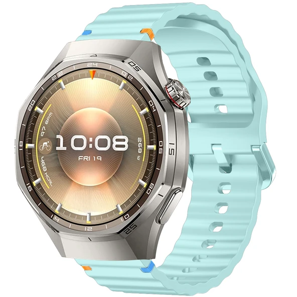 Huawei Watch GT6 Pro 46mm İle Uyumlu Dalga Desenli Tokalı Yumusaş Soft Silikon Kordon  Turkuaz ürün görseli 1