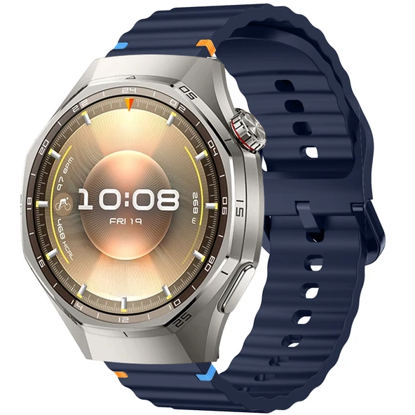 Huawei Watch GT6 Pro 46mm İle Uyumlu Dalga Desenli Tokalı Yumusaş Soft Silikon Kordon  Lacivert ürün görseli 1