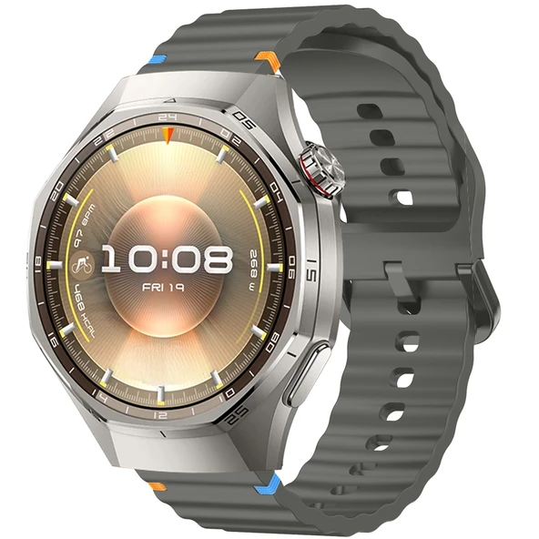 Huawei Watch GT6 Pro 46mm İle Uyumlu Dalga Desenli Tokalı Yumusaş Soft Silikon Kordon  Koyu Gri ürün görseli 1