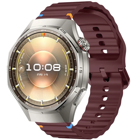 Huawei Watch GT6 Pro 46mm İle Uyumlu Dalga Desenli Tokalı Yumusaş Soft Silikon Kordon  Mürdüm ürün görseli 1