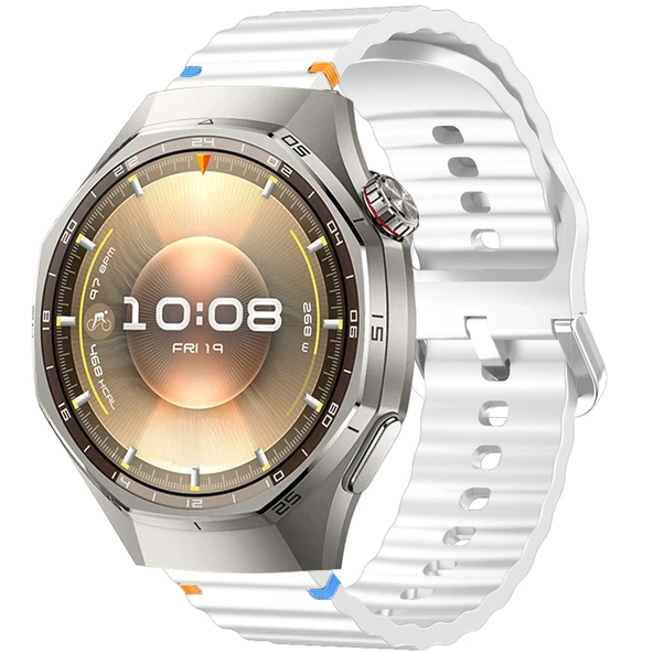 Huawei Watch GT6 Pro 46mm İle Uyumlu Dalga Desenli Tokalı Yumusaş Soft Silikon Kordon  Beyaz ürün görseli 1