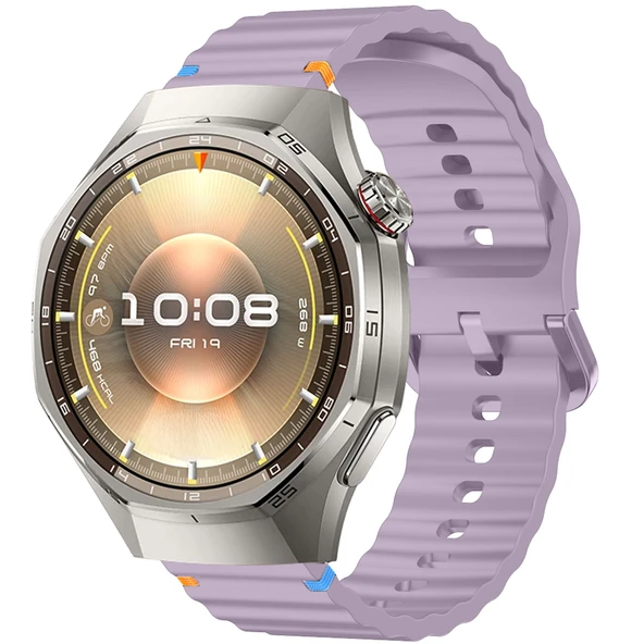 Huawei Watch GT6 Pro 46mm İle Uyumlu Dalga Desenli Tokalı Yumusaş Soft Silikon Kordon  Lila ürün görseli 1