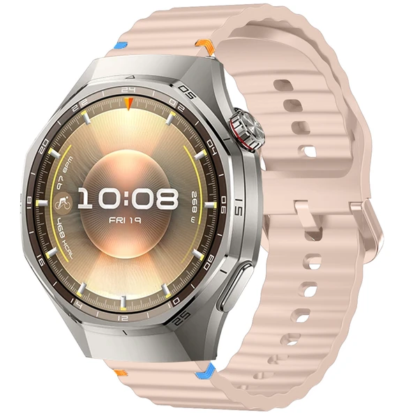 Huawei Watch GT6 Pro 46mm İle Uyumlu Dalga Desenli Tokalı Yumusaş Soft Silikon Kordon  Pudra ürün görseli 1