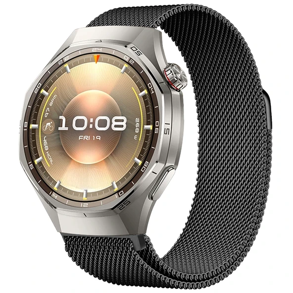 Huawei Watch GT6 Pro 46mm Uyumlu Manyetik Milanese Loop Metal Kordon  Siyah ürün görseli 1