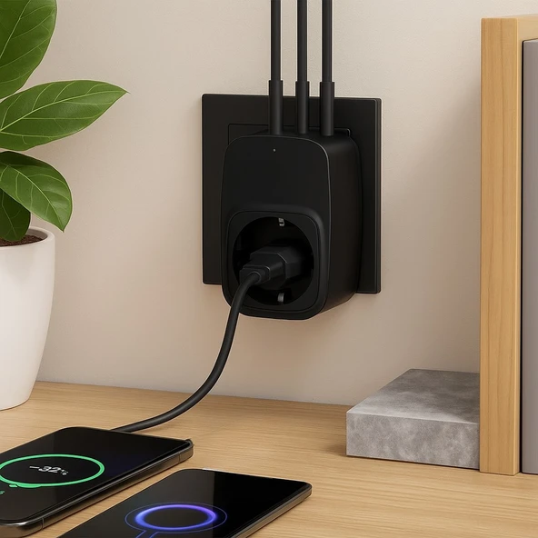 Type-C ve USB Girişli Akım Korumalı Priz  Çoklu Şarj ve Çoğaltıcı Priz ürün görseli 1