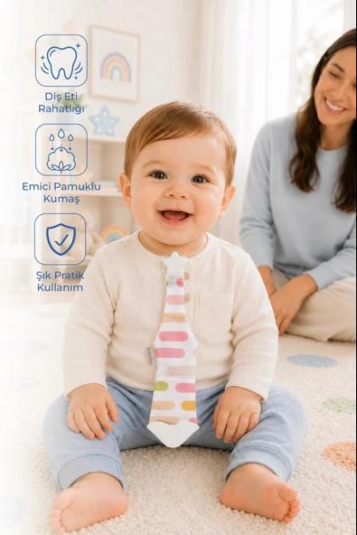 Babyjem Silikon Diş Kaşıyıcı Fular & Kravat Gülen Yüz Pembe ürün görseli 1
