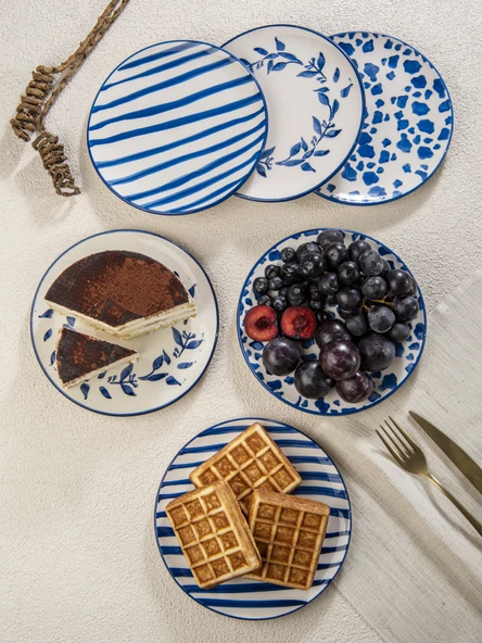 Bleu Fleur 6lı Pasta Tabağı Seti- 19 cm. - Resim 5