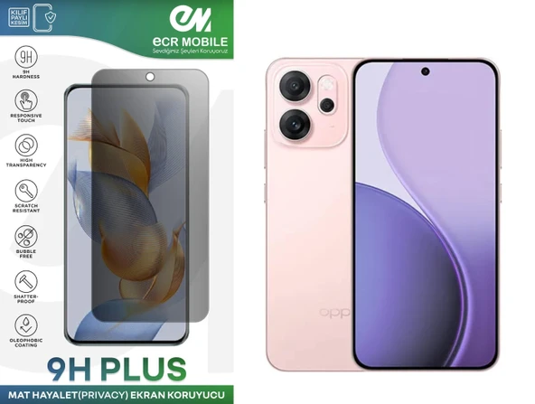 Oppo Reno 14F ile Uyumlu Ekran Koruyucu 9H Esnek Nano Kırılmayan MAT HAYALET(Privacy) ürün görseli 1