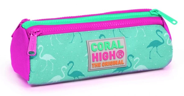 Coral High Kids Yeşil Flamingolar Üç Bölmeli Kalem Çantası - Kız ürün görseli 1
