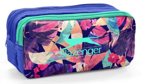 Slazenger 12027 Mavi-Yeşil Yaprak Desenli Kız Çocuk Kalemlik - İki Bölmeli ürün görseli 1