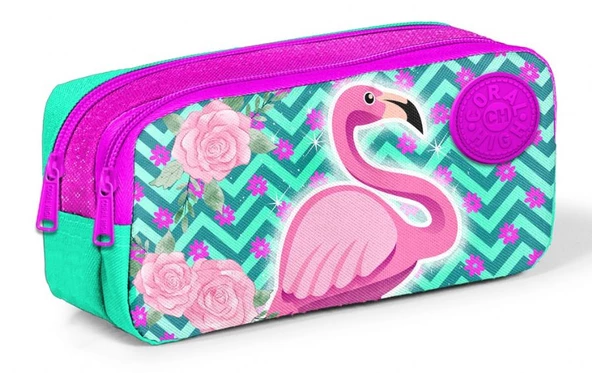 Coral High Kids İki Bölmeli Flamingo Baskılı Kalemlik - Kız ürün görseli 1