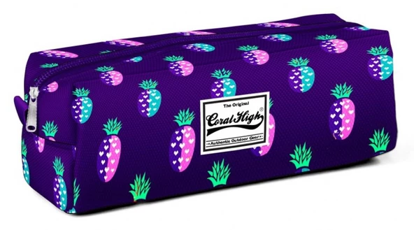 Coral High Tek Gözlü Mor Ananas Desenli Kalem Çantası - Kız ürün görseli 1
