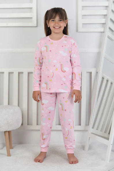 Cute Dreams Pattern Uzun Kollu Kız Çocuk Pijama Takımı ürün görseli 1