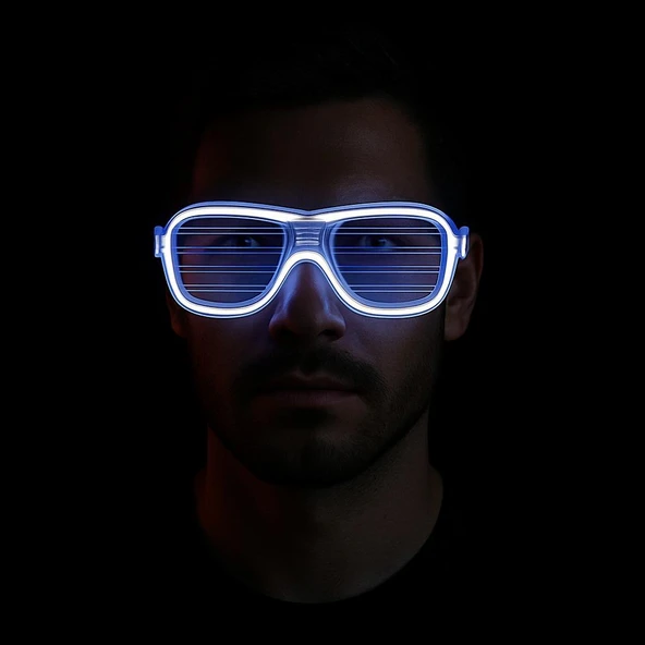 Beyaz Led Işıklı Parti Gözlüğü - Neon Glow Şerit Gözlük 3 Modlu ürün görseli 1
