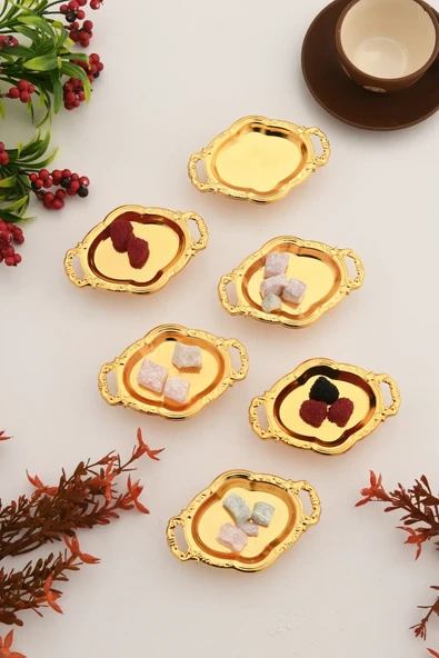 Mucit Home Gold Mini Kulplu Oval Model Ayaklı Lokumluk 6'lı Takım ürün görseli 1