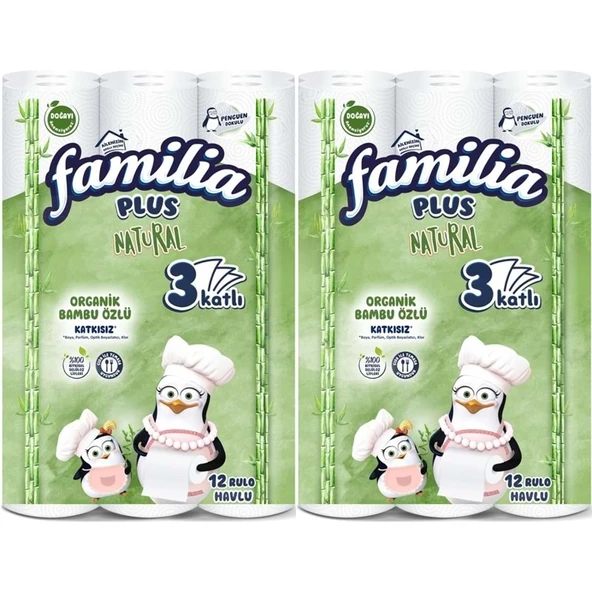 Familia Kağıt Havlu Natural (3 Katlı) Organik Bambu özlü 24 Lü Pk  (2PK*12) ürün görseli 1