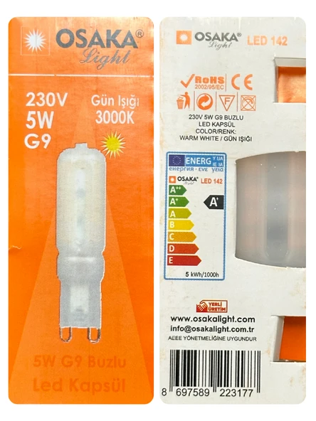 (1 Adet) Osaka Buzlu 5W Sarı Işık (3000K) G9 Duylu Led Kapsül Ampul ürün görseli 1