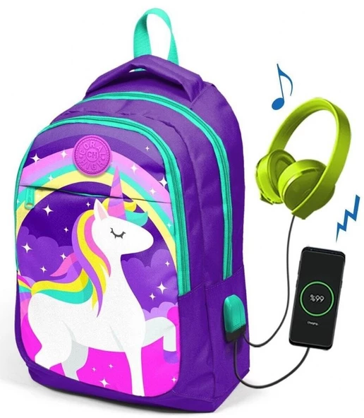 Coral High Kids Unicorn İlk ve Ortaokul Sırt Çantası - USB ve AUX Çıkışlı ürün görseli 1