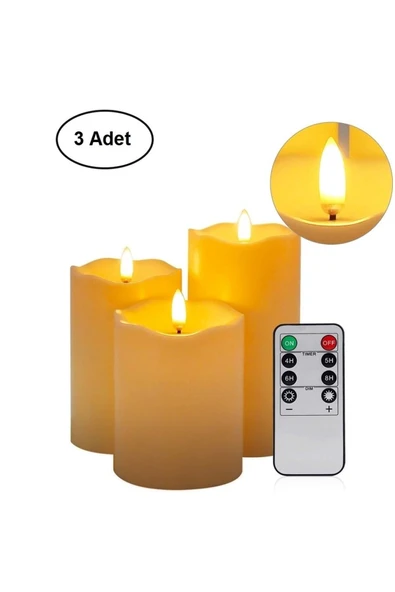 Plentiful Alevsiz Titreyen Led Mum Büyük Boy 3lü Set Kumandalı ürün görseli 1