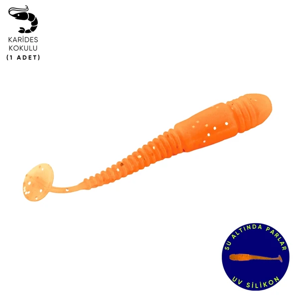 Silikon Kurt Yem - 1,1g 55mm - Fishack Wormix - 1 Adet - UV - Turuncu - Karides Kokulu ürün görseli 1