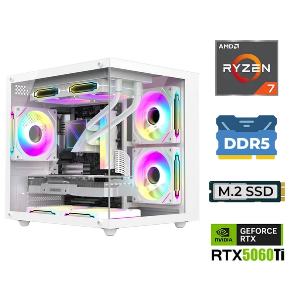 Xaser Elite X140 Ryzen 7 7800X3D 32GB DDR5 Ram 1TB M.2 NVMe SSD 16GB RTX5060Ti Sıvı Soğutmalı Oyuncu Tavsiye Sistem ürün görseli 1