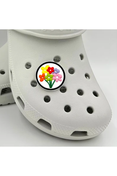 Crocs Terlik Süsü ve Aksesuarı , Çanta Süsü – Jibbitz 3D Çiçekli Yuvarlak Tablo Logo Aksesuar ürün görseli 1