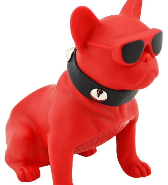 Sonia Desingshop Gözlüklü Bulldog Köpek Bluetooth Kablosuz Hoparlör Ses Bombası Kırmızı ürün görseli 1