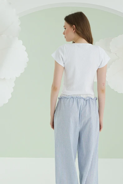 Mavi Crop Pijama Takım - Resim 3